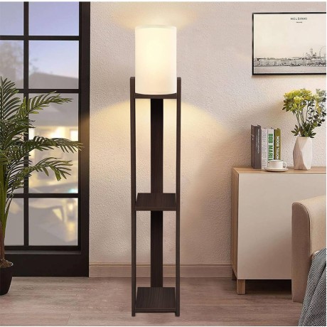 Verma I Megapap E27 MDF - Fabric pvc floor lamp in wenge - cream color 18.5x18.5x142cm.