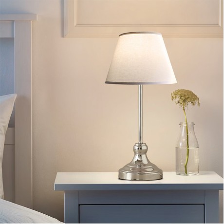Grace Megapap E27 metal - fabric pvc table lamp in silver - cream color Ø22x45cm.