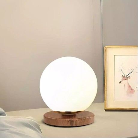 Onda Megapap E27 wooden - glass table lamp in natural - white color Ø15x22cm.