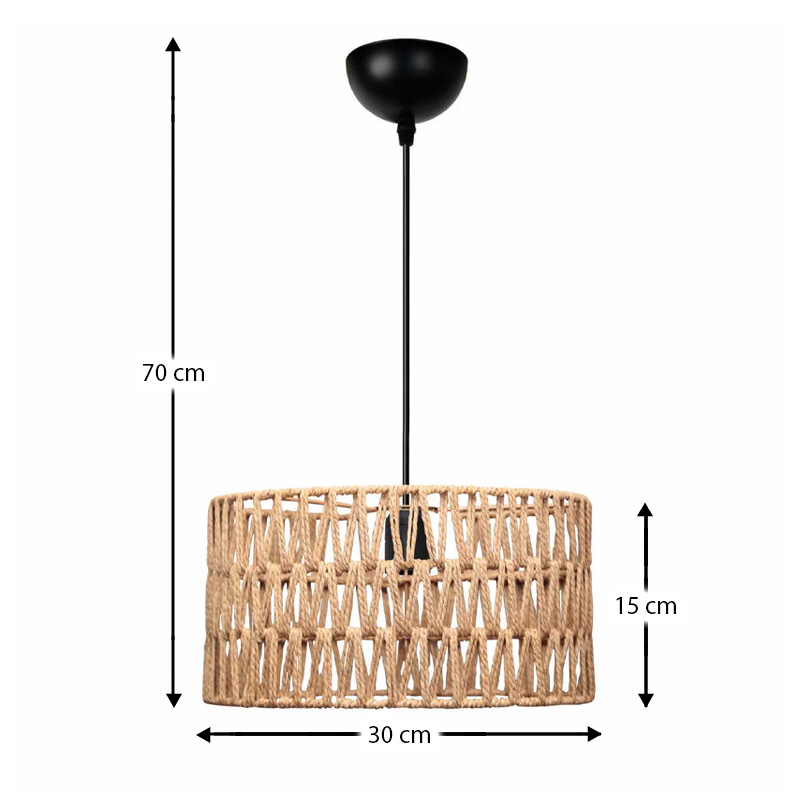 Sarkiz Megapap E27 rope ceiling lamp in natural color Ø30x70cm.