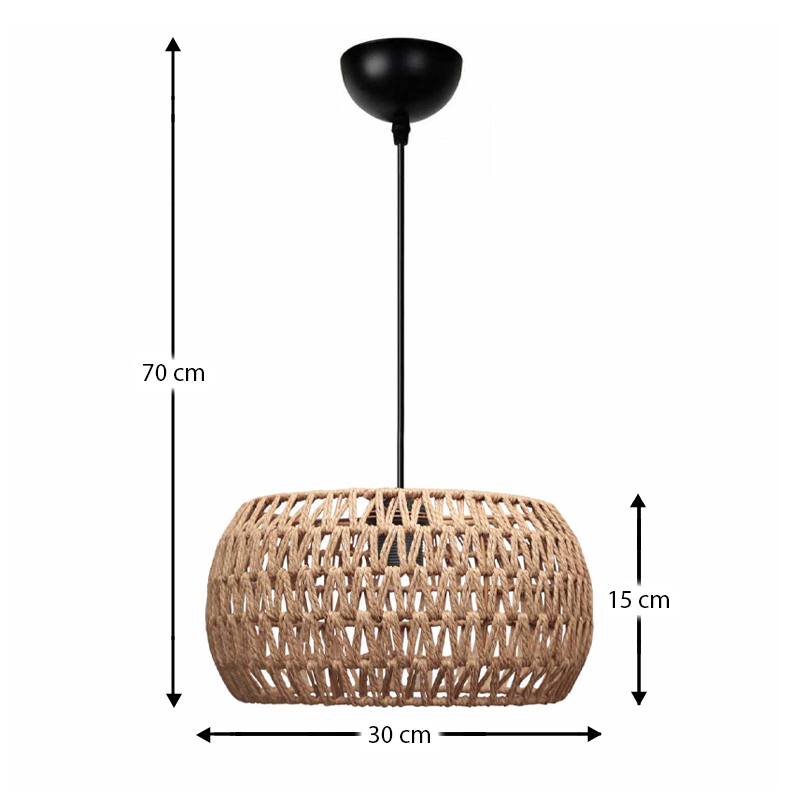 Miranda Megapap E27 rope ceiling lamp in natural color Ø30x70cm.