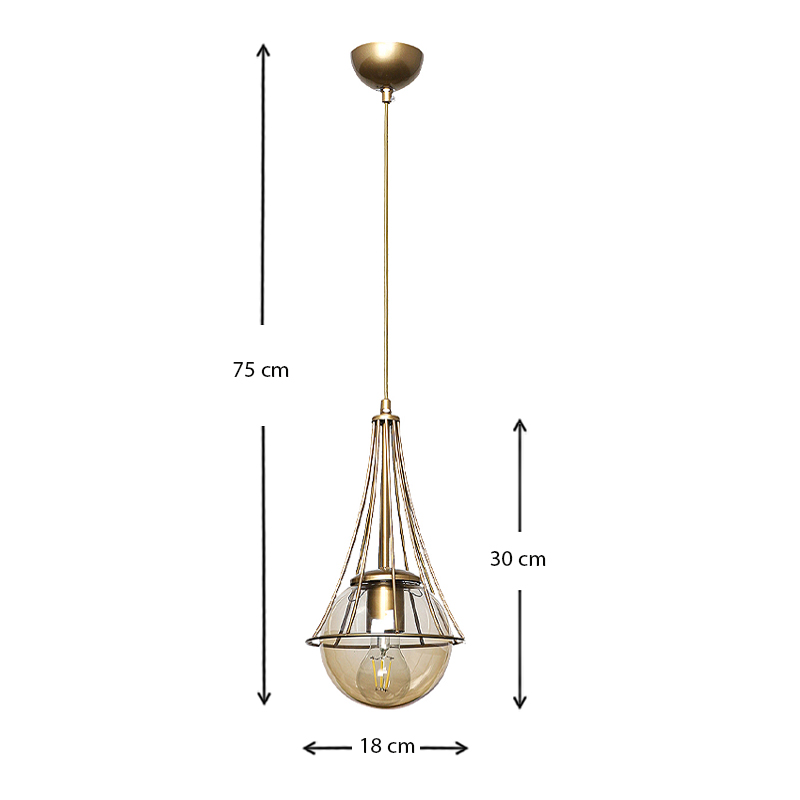 Chavi Megapap E27 metallic single-light ceiling light in golden color 18x18x75cm.