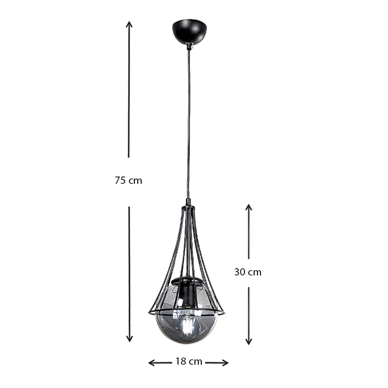 Chavi Megapap E27 metallic single-light ceiling light in black color 18x18x75cm.