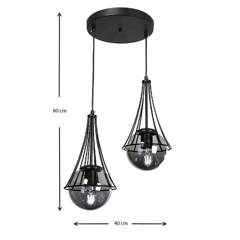 Chavi Megapap E27 metallic double-light ceiling light in black color 40x40x80cm.