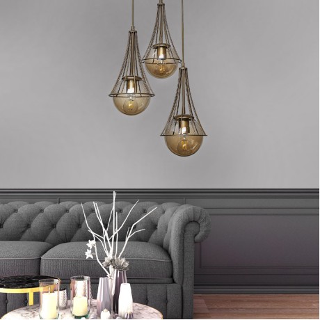 Chavi Megapap E27 metallic three-light ceiling light in golden color 40x40x90cm.
