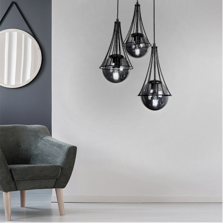 Chavi Megapap E27 metallic three-light ceiling light in black color 40x40x90cm.