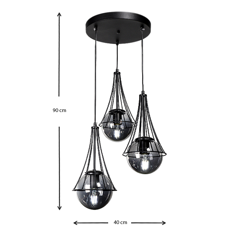 Chavi Megapap E27 metallic three-light ceiling light in black color 40x40x90cm.