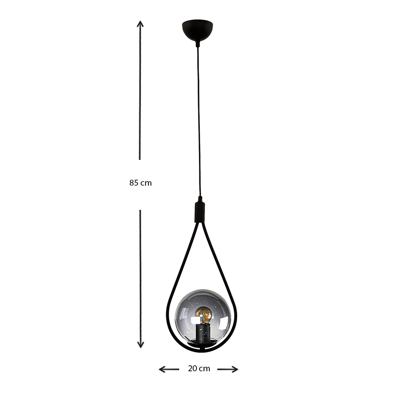 Shemesh Megapap metallic single-light ceiling light E27  in black color 20x20x85cm.