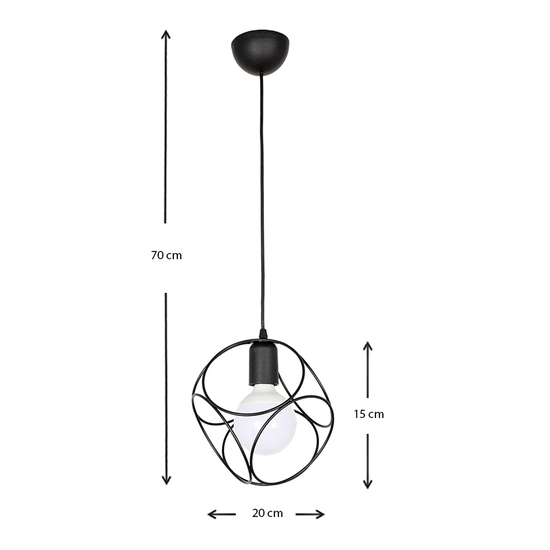 Lusita Megapap E27 metallic single-light ceiling light in black color 20x20x70cm.