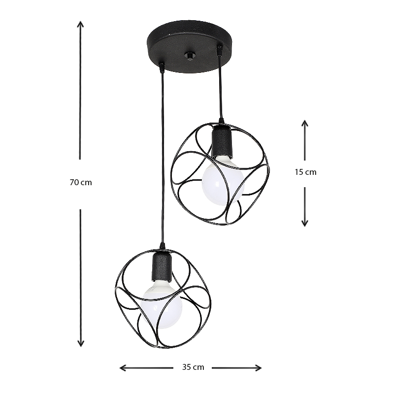 Lusita Megapap E27 metallic double-light ceiling light in black color 35x35x70cm.