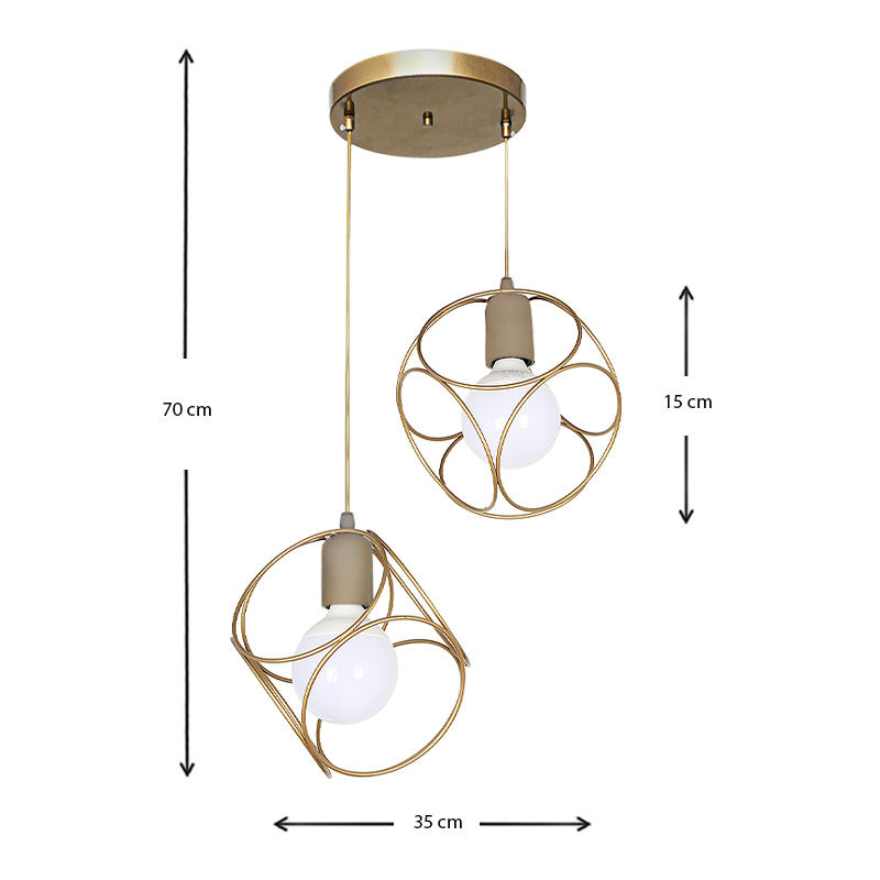 Lusita Megapap E27 metallic double-light ceiling light in golden color 35x35x70cm.