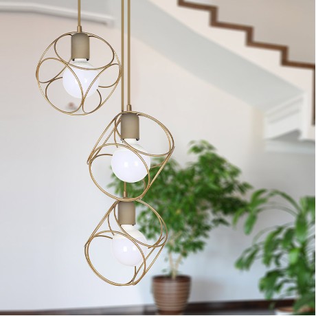 Lusita Megapap E27 metallic three-light ceiling light in golden color 35x35x90cm.