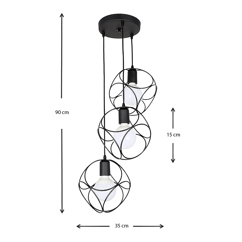 Lusita Megapap E27 metallic three-light ceiling light in black color 35x35x90cm.