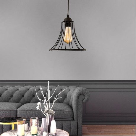Gerel Megapap E27 metallic single-light ceiling light in black color 24x24x70cm.