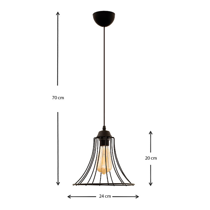 Gerel Megapap E27 metallic single-light ceiling light in black color 24x24x70cm.