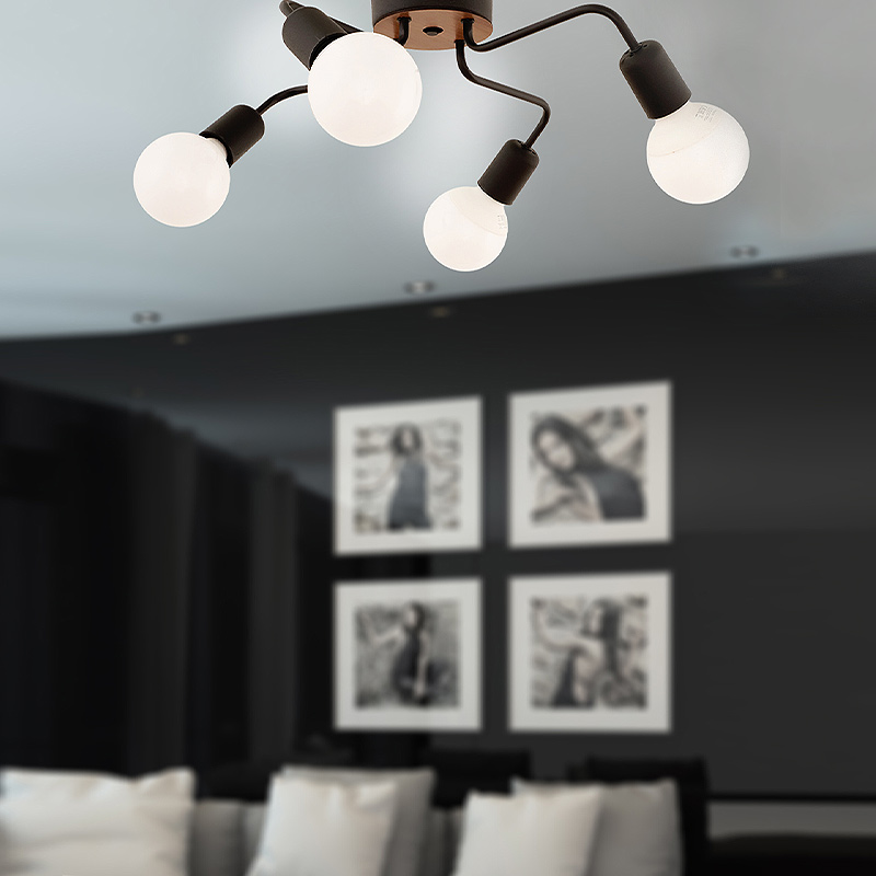 Horus Megapap E27 metallic four-light ceiling light in black color 48x48x10cm.