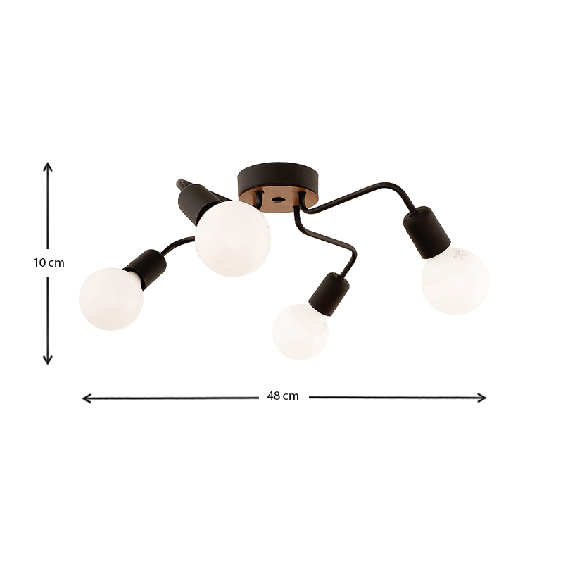 Horus Megapap E27 metallic four-light ceiling light in black color 48x48x10cm.
