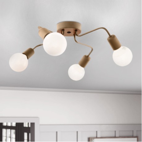 Horus Megapap E27 metallic four-light ceiling light in gold color 48x48x10cm.