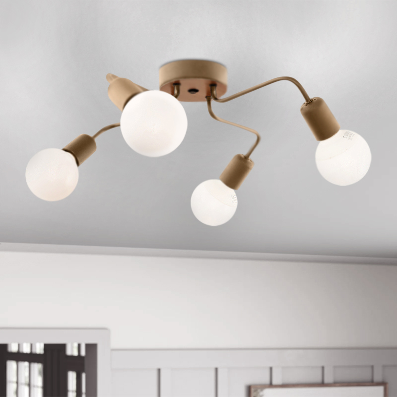 Horus Megapap E27 metallic four-light ceiling light in gold color 48x48x10cm.