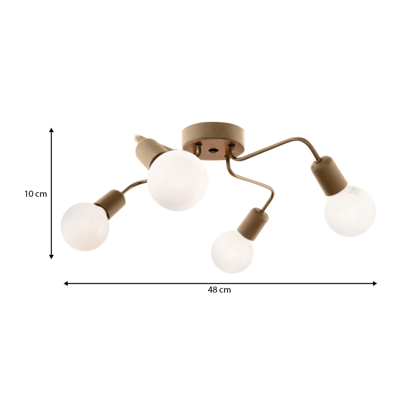 Horus Megapap E27 metallic four-light ceiling light in gold color 48x48x10cm.