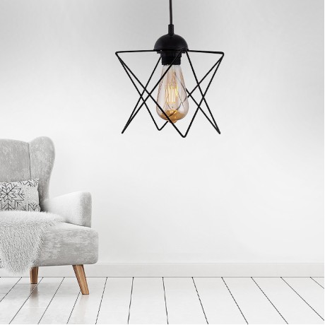 Faven Megapap E27 metallic single-light ceiling light in black color 17x17x70cm.
