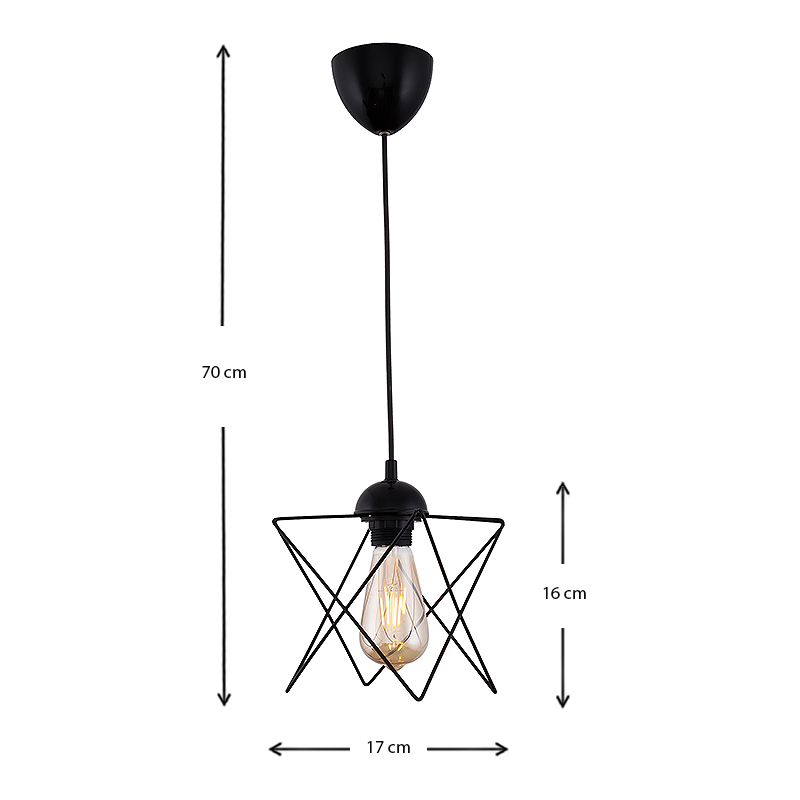 Faven Megapap E27 metallic single-light ceiling light in black color 17x17x70cm.