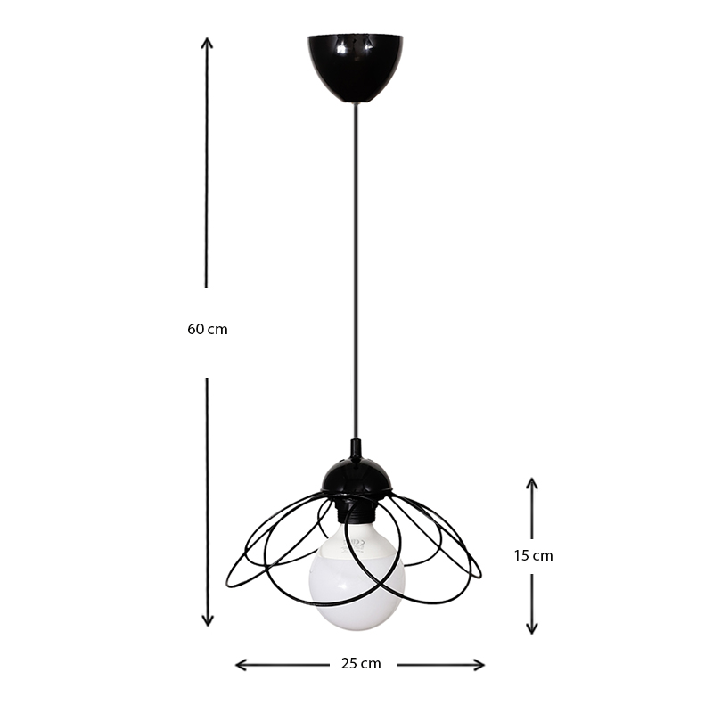 Zufash Megapap E14 metallic single-light ceiling light in black color 25x25x60cm.