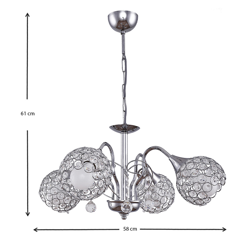 Dagobert Megapap E27 metallic four-light ceiling light in silver color 58x58x61cm.
