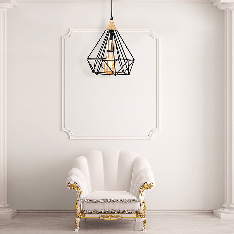 Hideki Megapap E27 metallic single-light ceiling light in black color 22x22x80cm.