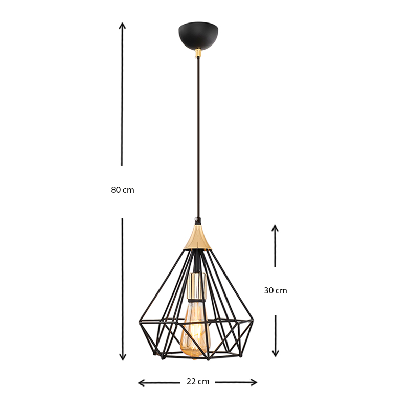 Hideki Megapap E27 metallic single-light ceiling light in black color 22x22x80cm.