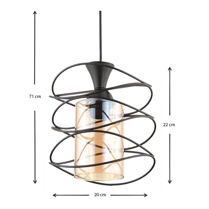Sherwood Megapap E27 metallic single-light ceiling light in black color 20x20x71cm.