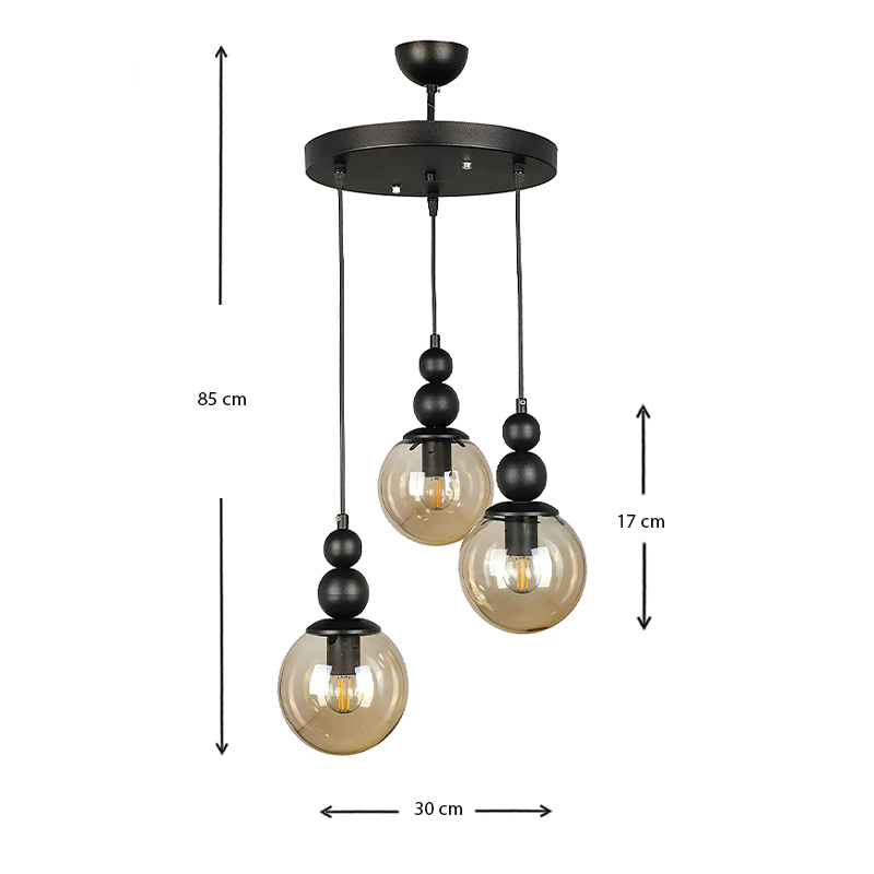 Latona Megapap metallic three-light ceiling light E27 in black color 30x30x85cm.