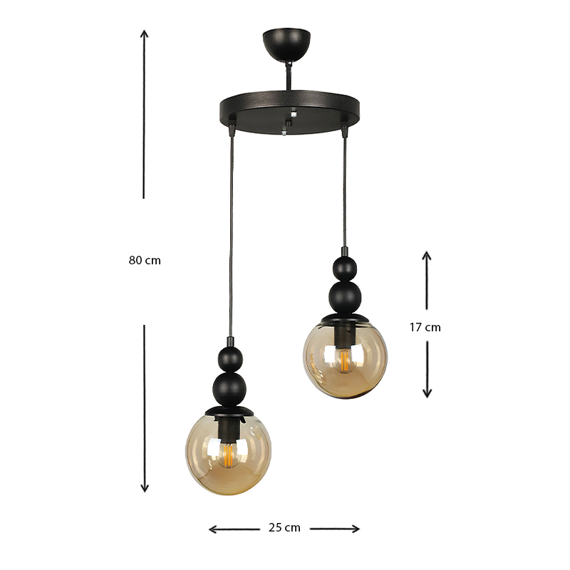 Latona Megapap metallic two-light ceiling light E27  in black color 25x25x80cm.