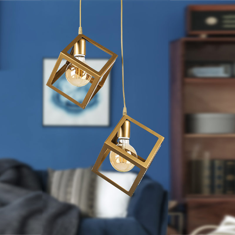Thora Megapap metallic two-light ceiling light E27 in matte gold color 22x22x70cm.