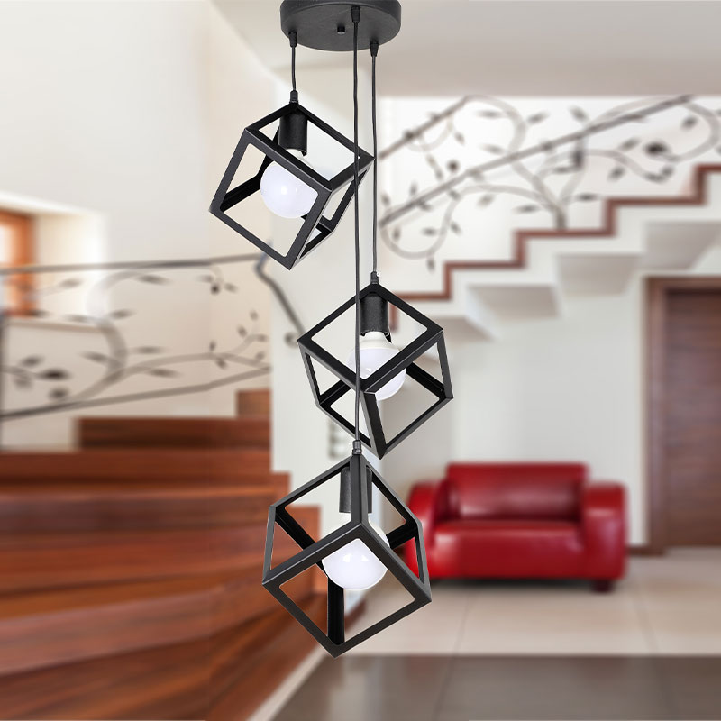 Thora Megapap metallic three-light ceiling light E27  in black color 22x22x70cm.