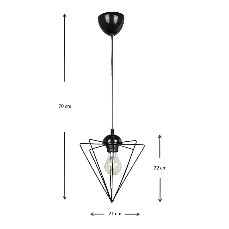 Stormie Megapap metallic single-light ceiling light E27  in black color 21x21x70cm.