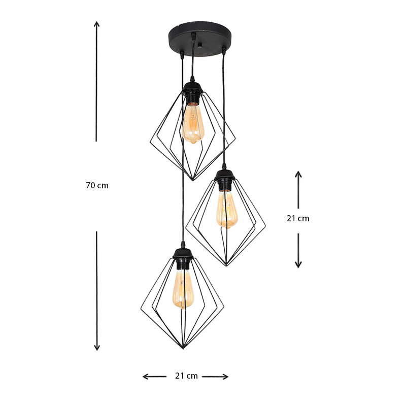 Nura Megapap metallic three-light ceiling light E27  in black color 21x21x70cm.