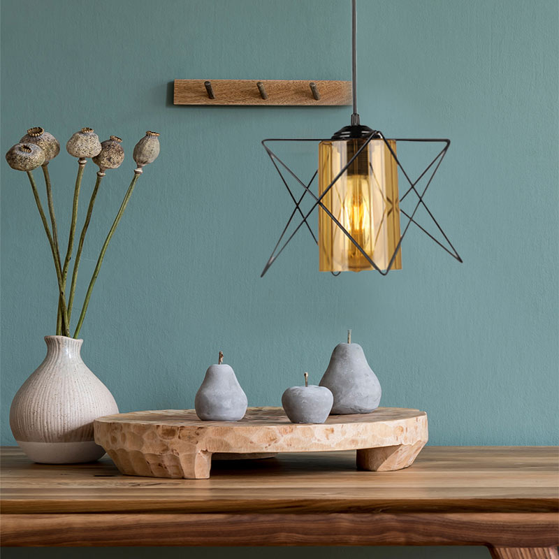 Indra Megapap metallic single-light ceiling light E27 in black color 17x17x50cm.