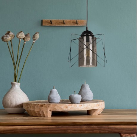 Indra Megapap metallic single-light E27 ceiling light in black color 15x15x70cm.
