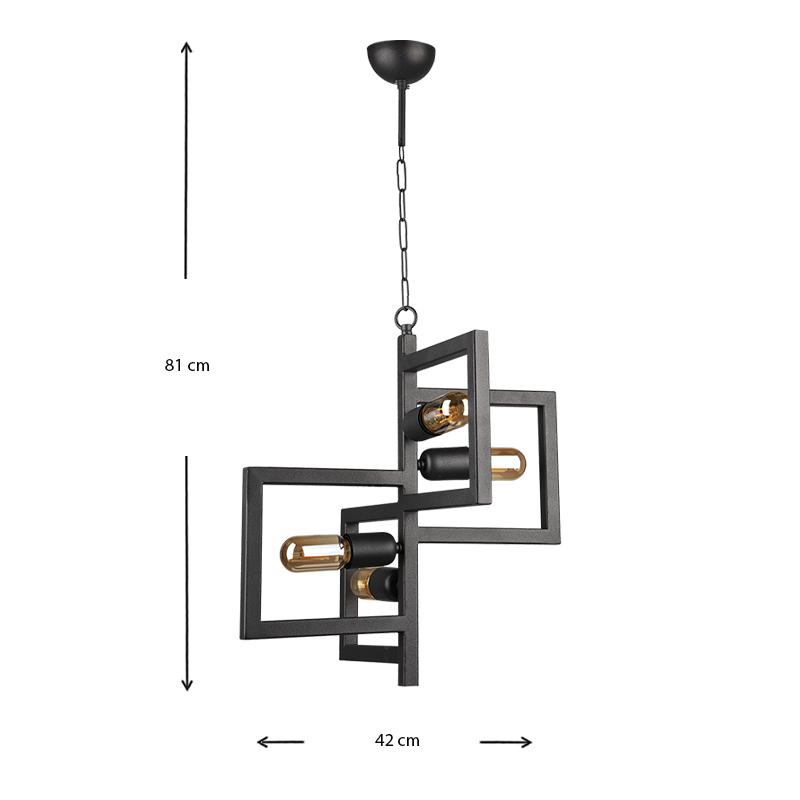 Lucero Megapap metallic four-light ceiling light E27 in black color 42x42x108cm