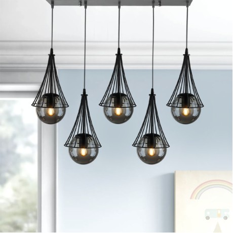 Chavi Megapap E27 metallic five-light ceiling light in black color 80x10x90cm.