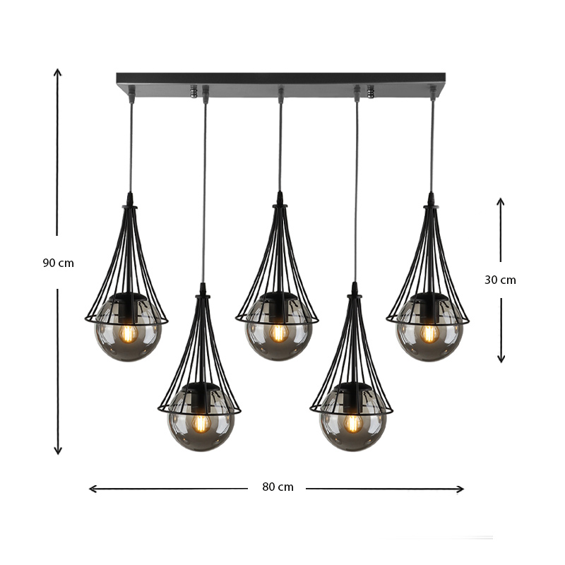 Chavi Megapap E27 metallic five-light ceiling light in black color 80x10x90cm.