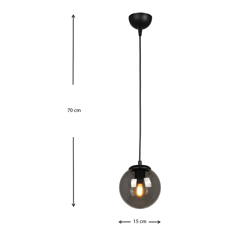 Malta Megapap E27 glass single light ceiling light in black color 15x15x70cm.