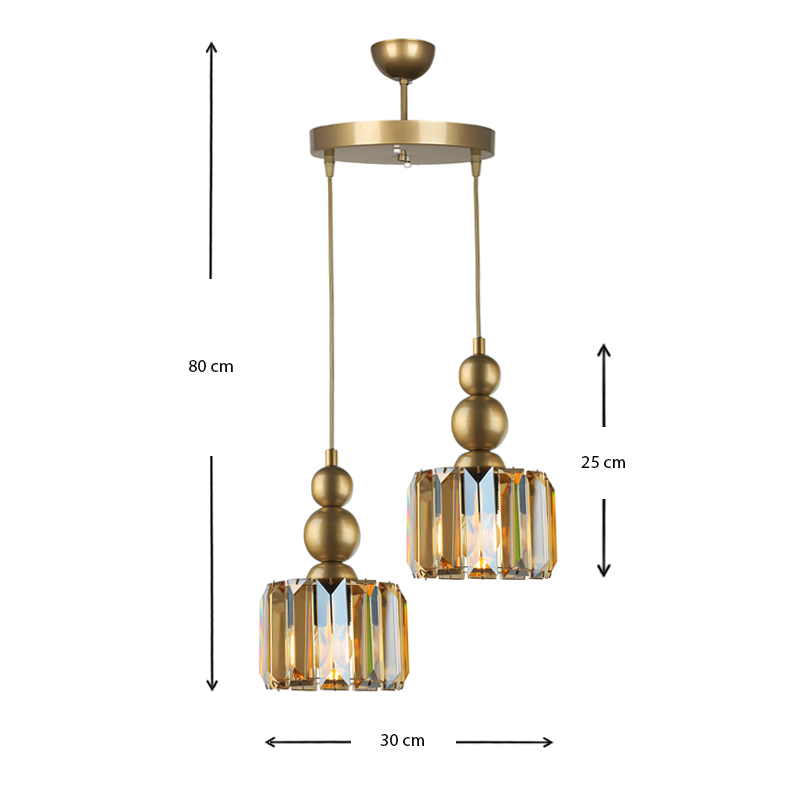 Alaba Megapap E27 metal - glass two-light ceiling light in gold color 30x30x80cm.