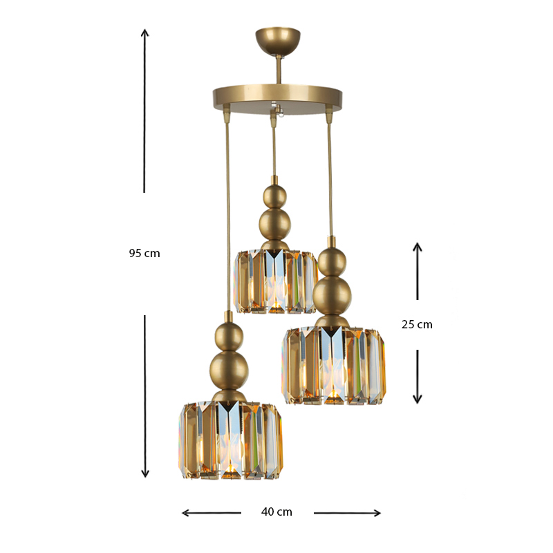 Alaba Megapap E27 metal - glass three-light ceiling light in gold color 40x40x95cm.