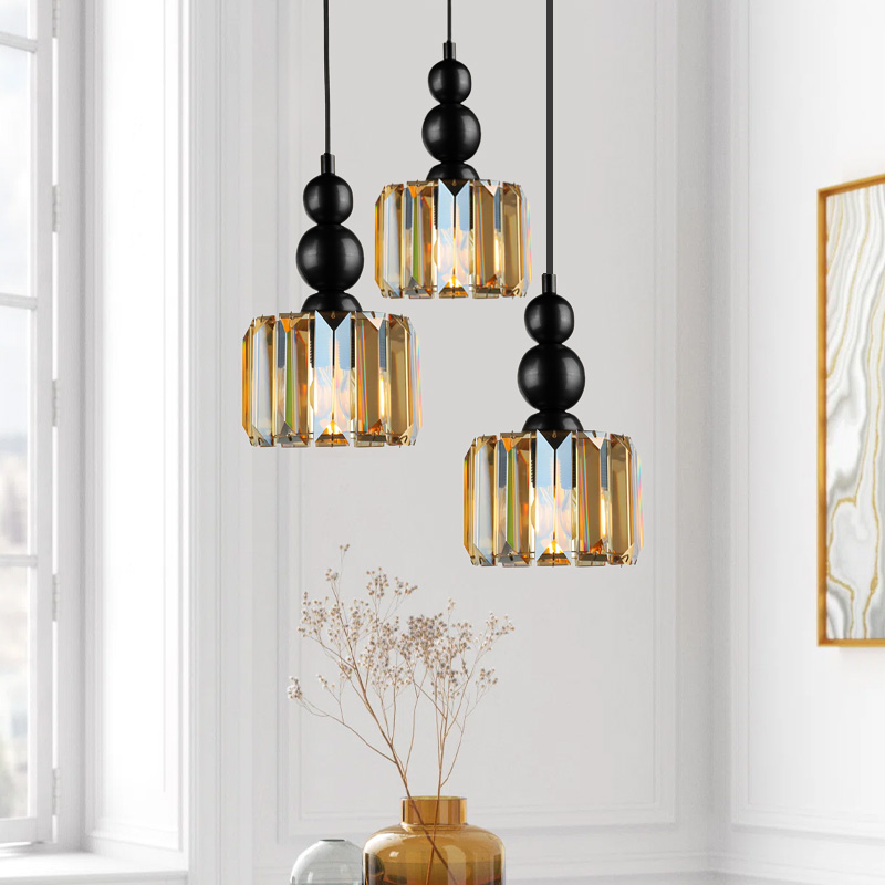 Alaba Megapap E27 metal - glass three-light ceiling light in black color 40x40x95cm.