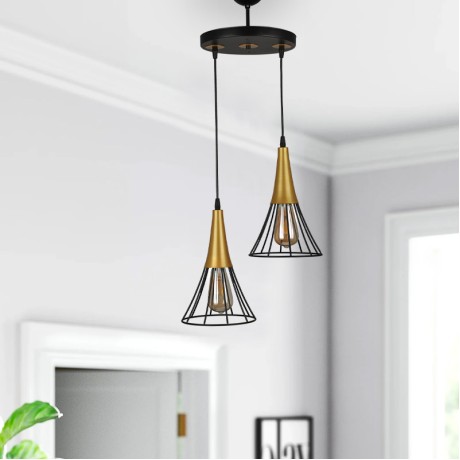 Havana Megapap E27 metallic two-light ceiling light in black - gold color 24x24x85cm.
