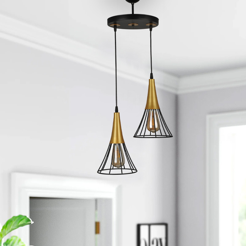 Havana Megapap E27 metallic two-light ceiling light in black - gold color 24x24x85cm.