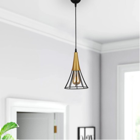 Havana Megapap E27 metallic single-light ceiling light in black - gold color 18x18x72cm.