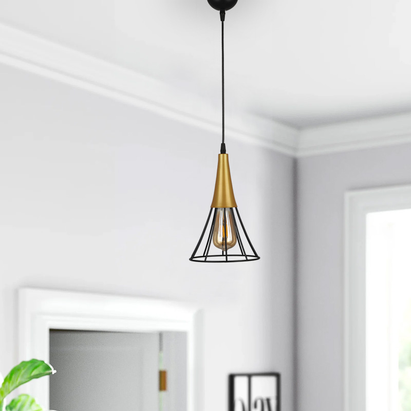 Havana Megapap E27 metallic single-light ceiling light in black - gold color 18x18x72cm.